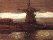 Piet Mondrian Mill in the moonlight oil painting artist